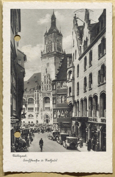 Vorschaubild Stuttgart: Hirschstrasse und Rathaus. Postkarte, versendet 1939